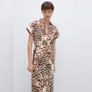 Mango animal print dress with bow NWT